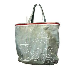 Vintage LE BAG Canvas Tote Bag Teal Grey Shopper Books Crafts Travel Beach Art